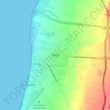 Mappa topografica Pisco, altitudine, rilievo