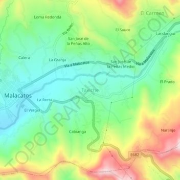 Mappa topografica Taxiche, altitudine, rilievo