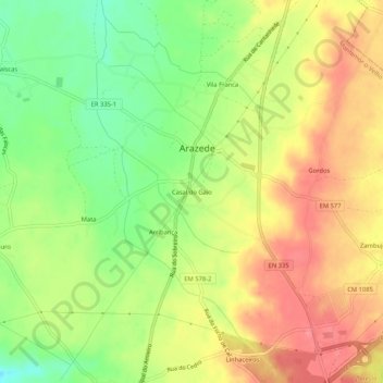 Mappa topografica Casal do Gaio, altitudine, rilievo