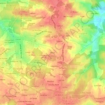 Mappa topografica Pétrus, altitudine, rilievo