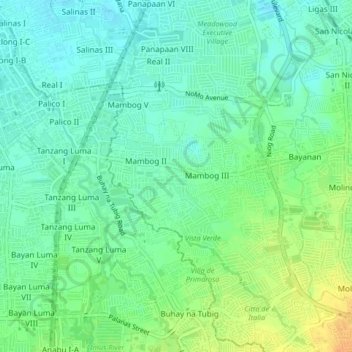 Mappa topografica Mambog 3, altitudine, rilievo