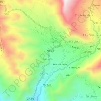 Mappa topografica Mollojo, altitudine, rilievo