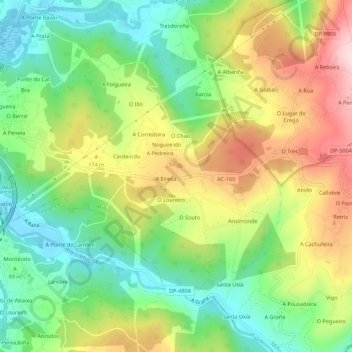 Mappa topografica Bemantes, altitudine, rilievo