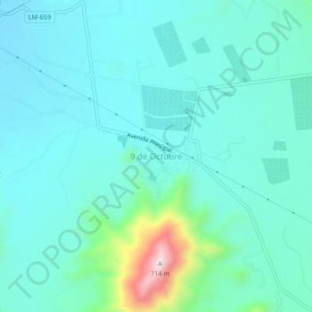 Mappa topografica 9 de Octubre, altitudine, rilievo