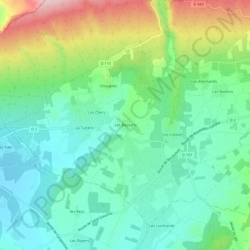 Mappa topografica Les Bassacs, altitudine, rilievo