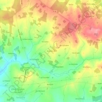 Mappa topografica Bachellerie, altitudine, rilievo