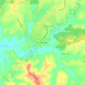 Mappa topografica Porters Chapel, altitudine, rilievo
