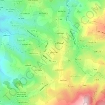 Mappa topografica Les Raymondes, altitudine, rilievo
