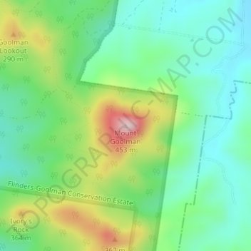 Mappa topografica Mount Goolman, altitudine, rilievo