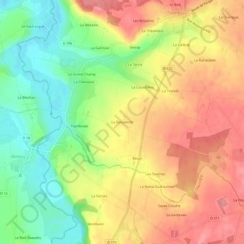 Mappa topografica La Dieuverrie, altitudine, rilievo