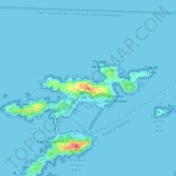 Mappa topografica Sommet de l'Île Ratonneau, altitudine, rilievo