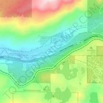 Mappa topografica Kingvale, altitudine, rilievo