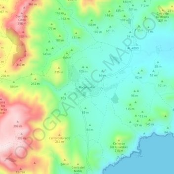Mappa topografica Rodalquilar, altitudine, rilievo