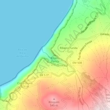 Mappa topografica Ribeira Funda, altitudine, rilievo