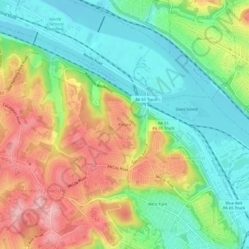 Mappa topografica Pittock, altitudine, rilievo