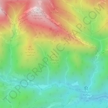 Mappa topografica Cap de la Baga, altitudine, rilievo