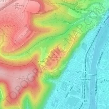 Mappa topografica Markusberg, altitudine, rilievo
