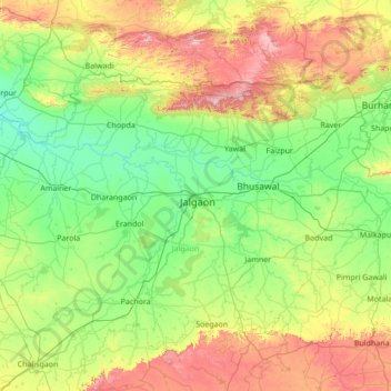 Mappa topografica Jalgaon, altitudine, rilievo