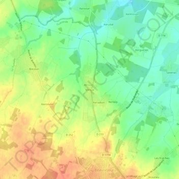 Mappa topografica Miroux, altitudine, rilievo