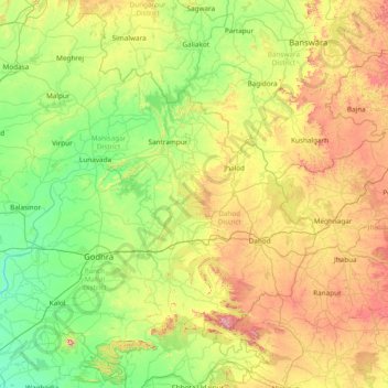 Mappa topografica Pānch Mahāls, altitudine, rilievo