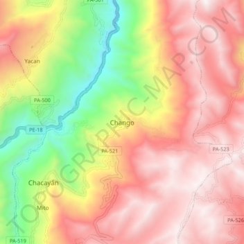 Mappa topografica Chango, altitudine, rilievo