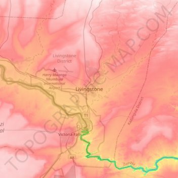 Mappa topografica Livingstone, altitudine, rilievo