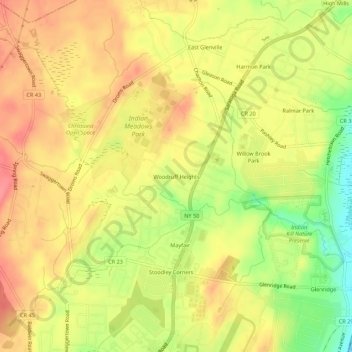 Mappa topografica Woodruff Heights, altitudine, rilievo
