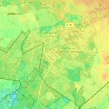 Mappa topografica Hobrechtsfelde, altitudine, rilievo