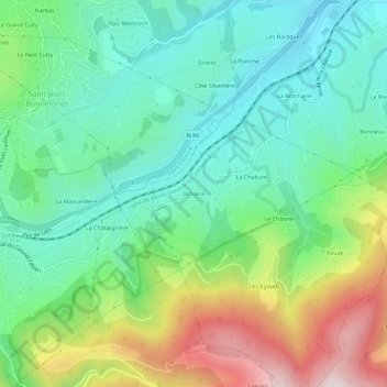 Mappa topografica Ocharra, altitudine, rilievo