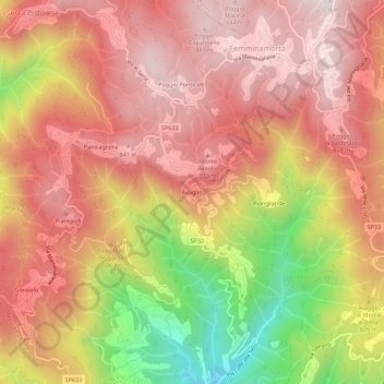 Mappa topografica Avaglio, altitudine, rilievo