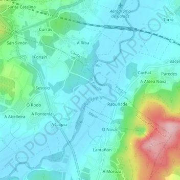 Mappa topografica A Veiga, altitudine, rilievo