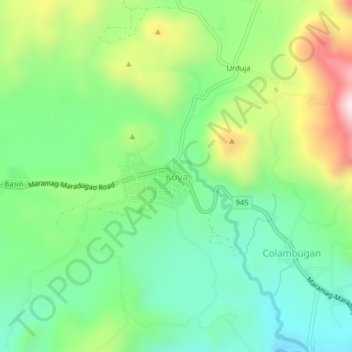 Mappa topografica Kuya, altitudine, rilievo