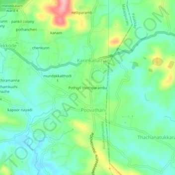 Mappa topografica Pothiyil thottiparamba, altitudine, rilievo