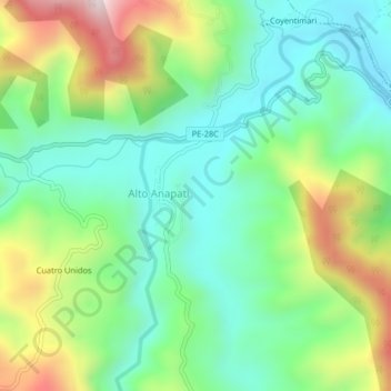 Mappa topografica Yabachea, altitudine, rilievo