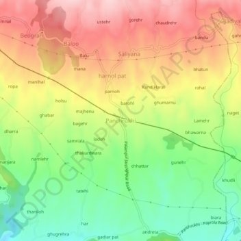 Mappa topografica Panchrukhi, altitudine, rilievo