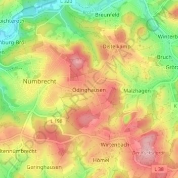 Mappa topografica Ödinghausen, altitudine, rilievo
