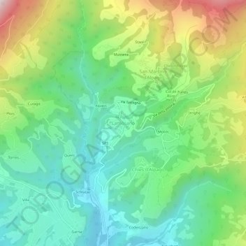 Mappa topografica Lamosano, altitudine, rilievo
