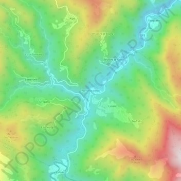 Mappa topografica Pontestrambo, altitudine, rilievo