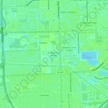 Mappa topografica Andover Golf Estates, altitudine, rilievo