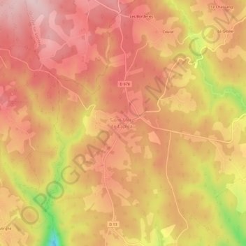 Mappa topografica Saint-Merd-de-Lapleau, altitudine, rilievo