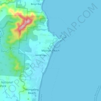 Mappa topografica Mission Beach, altitudine, rilievo