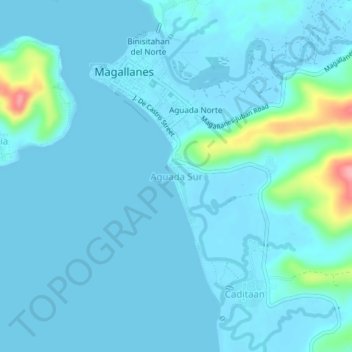 Mappa topografica Aguada Sur, altitudine, rilievo