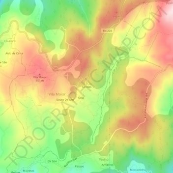 Mappa topografica Sendas, altitudine, rilievo