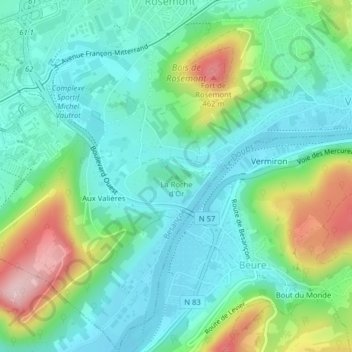 Mappa topografica La Roche d'Or, altitudine, rilievo
