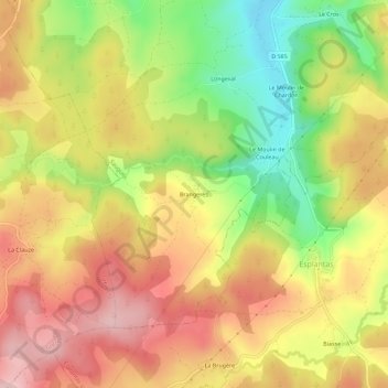 Mappa topografica Brangerès, altitudine, rilievo