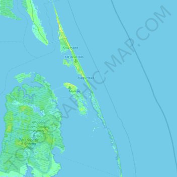 Mappa topografica Nags Head Island, altitudine, rilievo