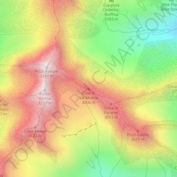 Mappa topografica Colle di Val Molina, altitudine, rilievo
