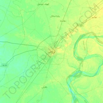 Mappa topografica Larkana, altitudine, rilievo