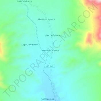 Mappa topografica Hacienda Huarca, altitudine, rilievo