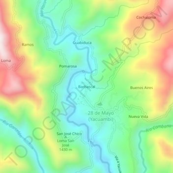Mappa topografica Barbascal, altitudine, rilievo